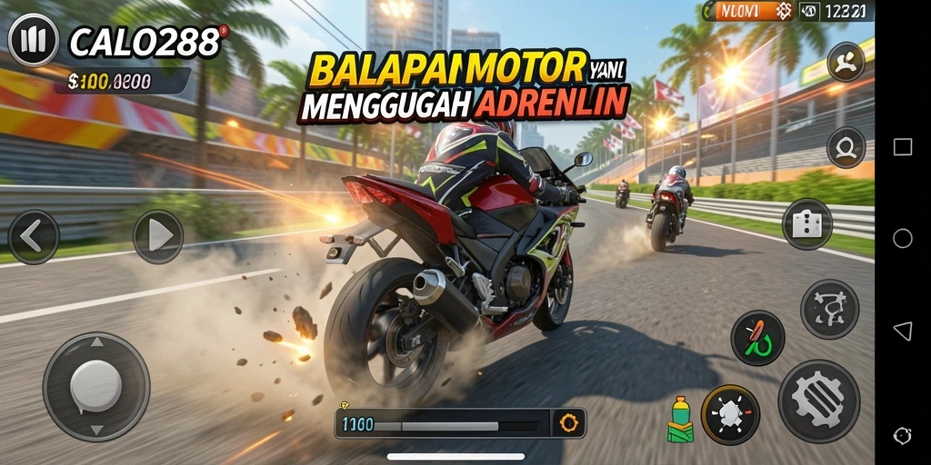 Tangkapan layar gameplay <strong>CALO288</strong> menampilkan aksi mendebarkan balapan motor.