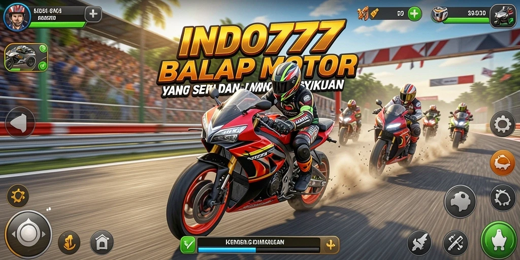 Screenshot gameplay INDO777 yang menunjukkan balapan motor menegangkan.