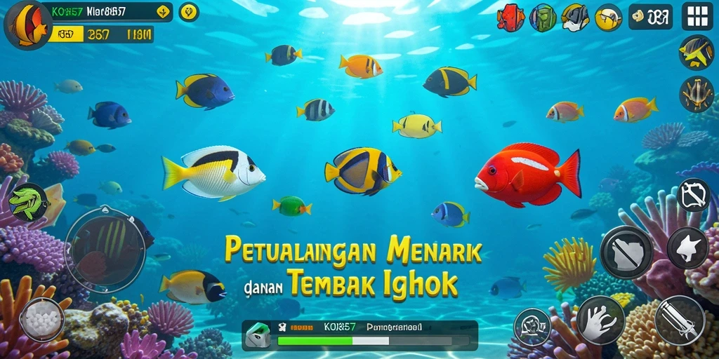 Tampilan gameplay seru dalam KO857 saat menangkap ikan.