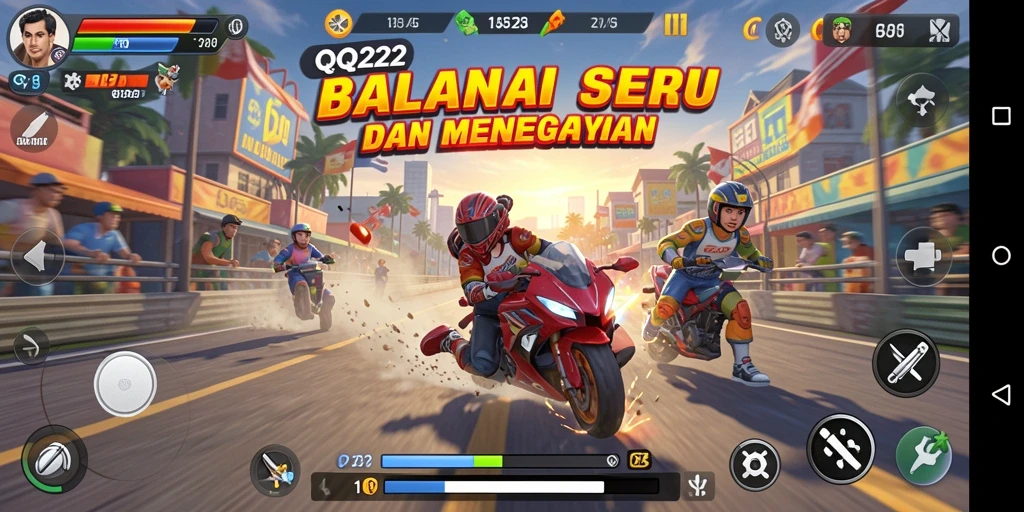 Tampilan gameplay QQ222 yang mendebarkan saat balapan di lintasan yang menantang.
