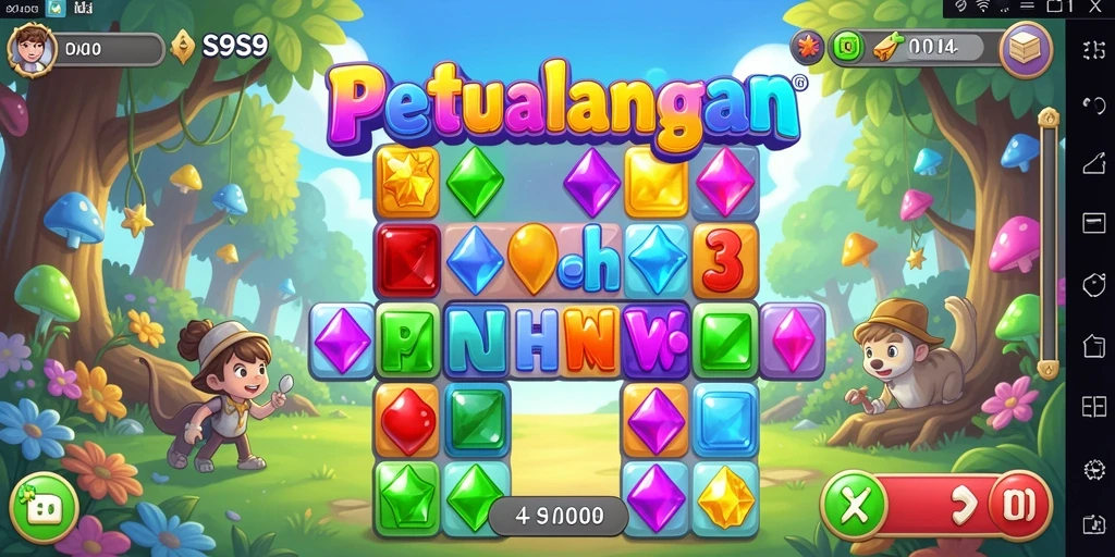 Tampilan gameplay S9S9 dengan kombinasi warna-warni dan tantangan Match-3.